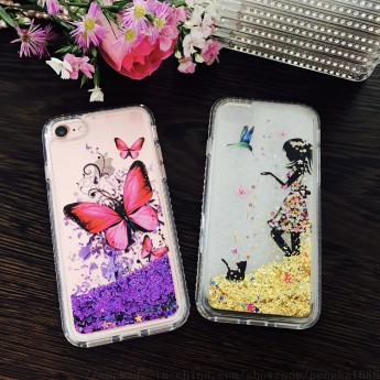 Funda con dibujo lleva liquido y purpulina 流沙 para iPhone 8