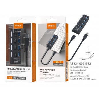 USB3.0 Hub, 4 Puertos con Interrumptores, 5Gbps