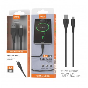 Cable de datos PVC Venus para Micro USB, 1M, 3A