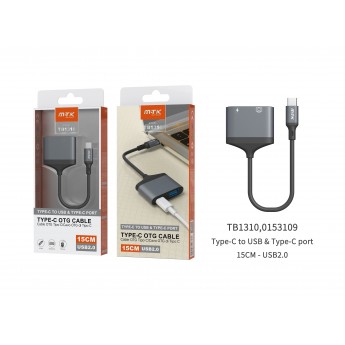 Cable OTG 2 En 1 TYPE C a Carga TYPE C +USB2.0 , 0,15M