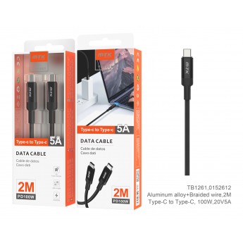 Cable de Datos Aluminio Type C a Type C, Soporta a SuperCarga PD, 100W compatible para Portatiles y Moviles, 2M