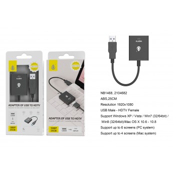 Adaptador USB (Macho) A HDMI (Hembra)1080P, 25cm