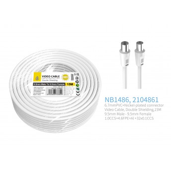 Cable de Video(Coaxial)Conector banado en niquel 9.5mm Macho a Hembra , doble blindaje, 15M