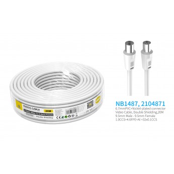 Cable de Video(Coaxial) Conector banado en niquel 9.5mm Macho a Hembra, doble blindaje, 20M