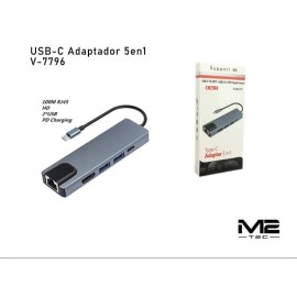 Adaptador HDTV a Type-C, 5 en 1, Lan 1000M, 4K