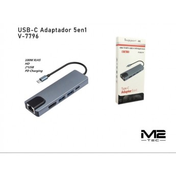 Adaptador HDTV a Type-C, 5 en 1, Lan 1000M, 4K