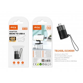 Adaptador OTG con Correa USB 2.0 (Hembra) a Micro USB (Macho), 480Mbps