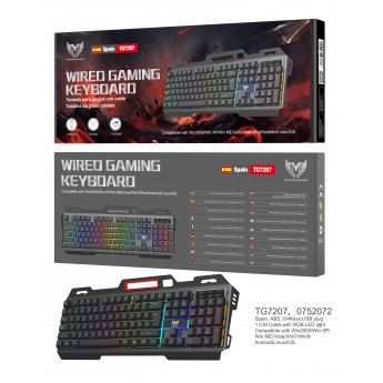 Teclado Gaming Con Cable 1,5M y Luz RGB, 104 teclados con Placa Hierro, Win2000/Win XP/Win ME/Vista/Win 7/8/Android/Linux /IOS