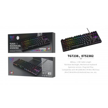 Teclado Mecanico Gaming Espanol 88keys, Luz Rainbow, Cable 1.5m