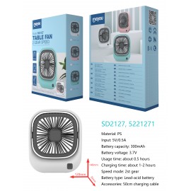 Ventilador de mesa, 2 Velocidades, baterias recargable de plomo acido 300mAh, uso 30 minutos, 6 uni/paq