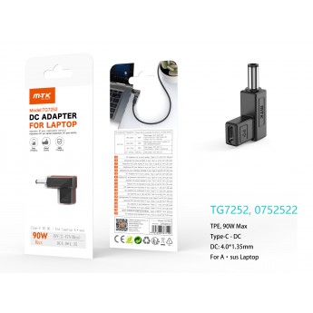 Adaptador DC 4.0*1.35mm a Type-C (19V/2.47A/90W Max) para ordenador Portatil Asus