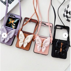 Funda de cuero con mariposa y cuerda para SM Z Flip 5