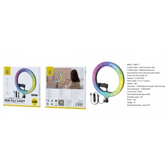 Anillo de Luz con soporte de movil, Arco 13'' Luz RGB 2700-6500K/700LM/170 luces, para movil 4-7''