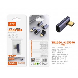 Adaptador Type-C(Macho)a Type-C (Hembra), Soporta transmision de datos/videos/carga 40 Gbps/8K/60Hz/100W, Soporta Apple