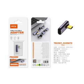 Adaptador Type-C(Macho)a Type-C (Hembra), Soporta transmision de datos/videos/carga 40 Gbps/8K/60Hz/240W, Soporta Apple, Morado