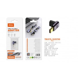 Adaptador Type-C(Macho)a Type-C (Hembra), Soporta transmision de datos/videos/carga 40 Gbps/8K/60Hz/240W, Soporta Apple