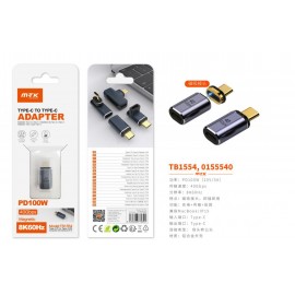 Adaptador Type-C(Macho)a Type-C (Hembra), Soporta transmision de datos/videos/carga 40 Gbps/8K/60Hz/100W, Soporta Apple