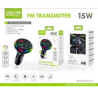 Transmisor MP3 F13 BT 5.3, 2.4GHZ con luz LED, 15W, con llamadas