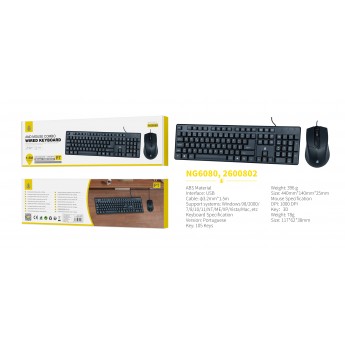 teclado 105 key Portugues y raton 3D 1000DPI, Con cable 1.5m