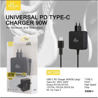 Cargador universal para portátil o smartphone 90W, con cable Type-C, 3 uni/paq