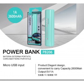 Power bank 2600mAh con cable smartphone, 5V/1A, 3 uni/paq
