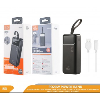 Power bank 30000mAh con cable Type-C, PD 20W, 1 Micro+1 Type-C, 2 uni/paq