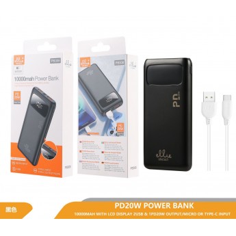 Power bank 10000mAh con cable Type-C, PD 20W, 2USB, luz de indicador, 2 uni/paq