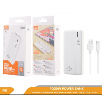 Power bank 10000mAh con cable Type-C, PD 20W, 1micro+1 Type-C, 3 uni/paq