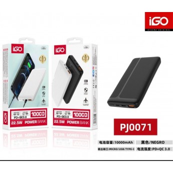 Power bank 10000mAh, 22W, PD+QC 3.0, entrada Micro/USB/Type-C, 3 uní/paq