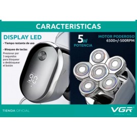 AFEITADORA ELÉCTRICA MULTIFUNCIÓN VGR V-395, IPX6, 600mAh, carga 2 horas, uso 90 minutos,