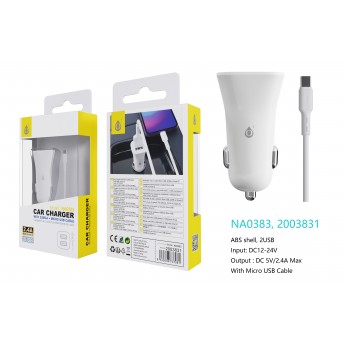 Cargador de Mechero Carole Con Smart Chip, 2USB, Con cable Micro USB, 2.4A