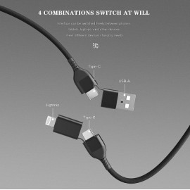 CABLE MULTI USB 4 IN 1 TYPE-C LIGHTNING, 60W, 3.0A Max, 120cm