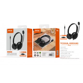 Auricular con microfono y control de volumen, Cable de Jack 3.5mm 1.5metros