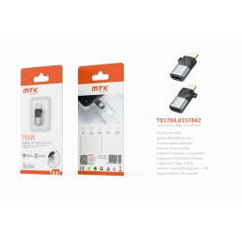 Adaptador aluminio Type-C hembra a Iphone Macho, PD 30W/9V/3.4A/480Mbps