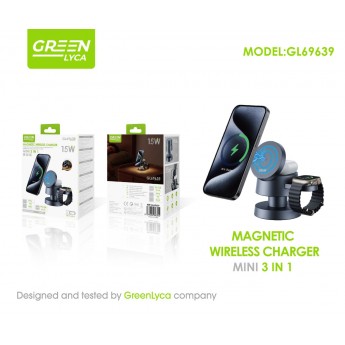 Cargador inalambrico 3 en 1, movil+auriculares+reloj, 15W