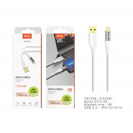 Cable de datos Smith nylon trenzado para Iphone 5-14 , 5V/3.4A, 1M