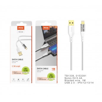 Cable de datos Smith nylon trenzado para Iphone 5-14 , 5V/3.4A, 1M