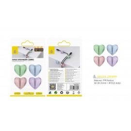 Organizador de cable con forma de corazón, tres ranuras, 4 pcs