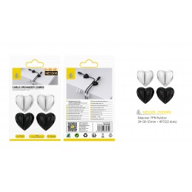 Organizador de cable con forma de corazón, tres ranuras, 4 pcs