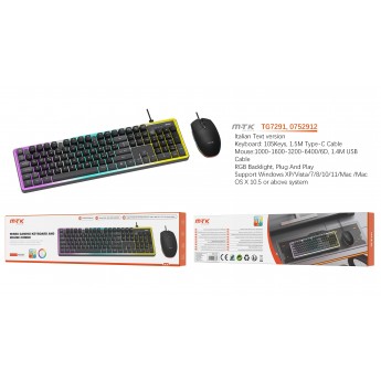 Conjunto de teclado 105 keys y raton 6D silenciosos para Gaming, con luz RGB ambiente, 1.5M, DPI 1000 hasta 6400, Español