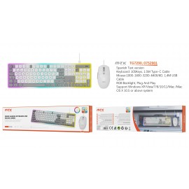 Conjunto de teclado 105 keys y raton 6D silenciosos para Gaming, con luz RGB ambiente, 1.5M, DPI 1000 hasta 6400, Español