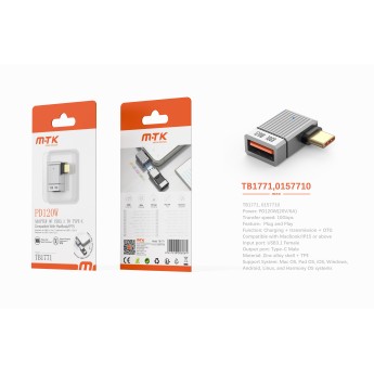 Adaptador OTG en L USB 3.1 hembra a Type-C Macho, PD 120W/20V/6A/10Gbps, Compatible con MacBook/iPhone 15 o más