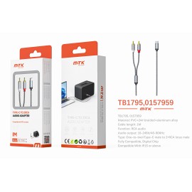 Adaptador con cable trenzado Type-C a RCA audio*2 , Full compatible, 1M