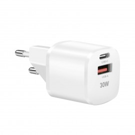 Cargador PD 30W, USB-C+USB-A, 100-240V, 50-60Hz