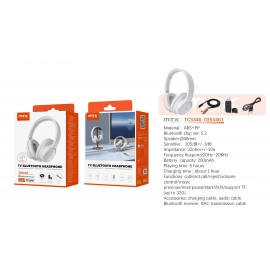 Auricular TV Bluetooth 5.3 plegable, Soporte llamadas/Entrada Aux 3.5mm/Tarjeta TF/RAC