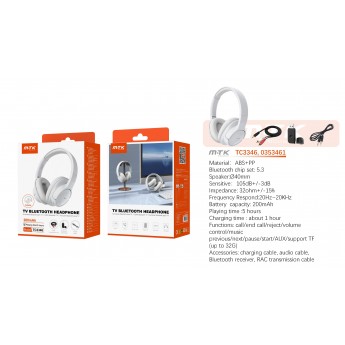 Auricular TV Bluetooth 5.3 plegable, Soporte llamadas/Entrada Aux 3.5mm/Tarjeta TF/RAC