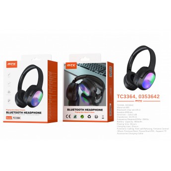 Cascos plegable BT 5.4 con luz ambiente RGB, Altavoz 40mm, Soporta llamadas/Tarjeta TF/FM/Entrada AUX 3.5mm, 400mAh