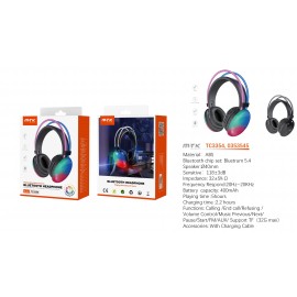 Auriculares Casco Bluetooth 5.4 con luz ambiente RGB, Altavoz 40mm, Soporta llamadas/Tarjeta