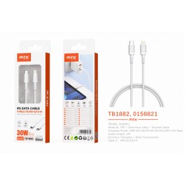 Cable de datos Blarkon aluminio trenzado para Type-C a Iphone 5-14 con carga rapida PD, 30W/9V/3A, 1M