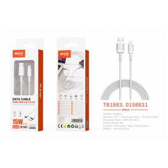 Cable de datos Blarkon aluminio trenzado para Iphone 5-14, 15W/3A Max, 2M